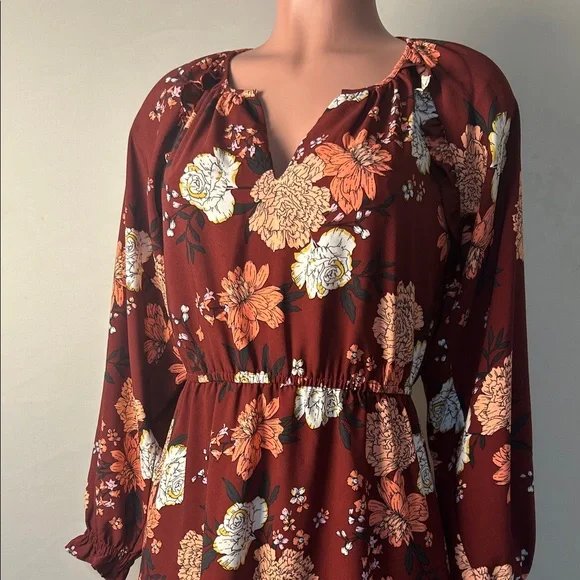 LOFT Outlet Petite Fit & Flare Dress Floral Long Sleeve Ruffle Size 2 Petite - Picture 3 of 10